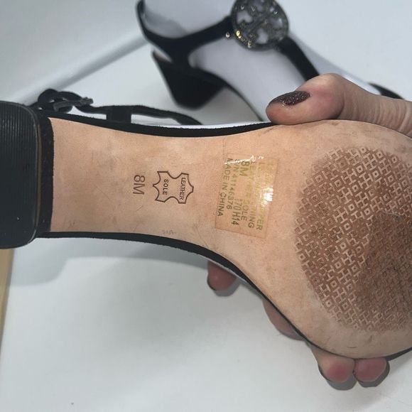 Tory Burch Suede T Strap Rhinestone Logo Sandals - Picture 7 of 15